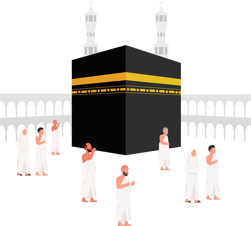 People Around Kaaba, Part of Hajj Islamic Pilgrimage Illustration